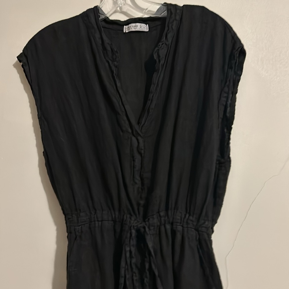 Black Linen Made in Italy Black Maxi Dress drawstring waist large
